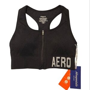 🖤 Aeropostale Zip Front Padded Sports Bra Anti Chafing Performance Stretch NWT